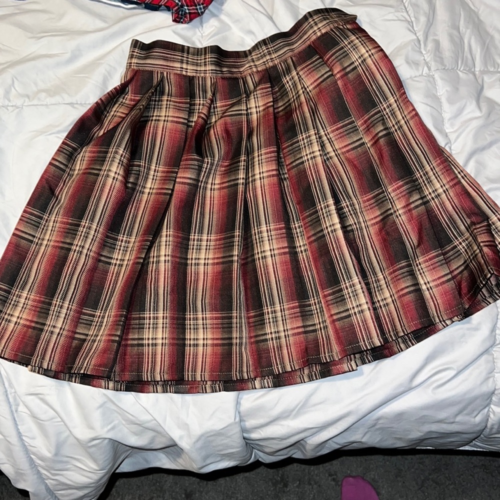 Red plaid school skirt